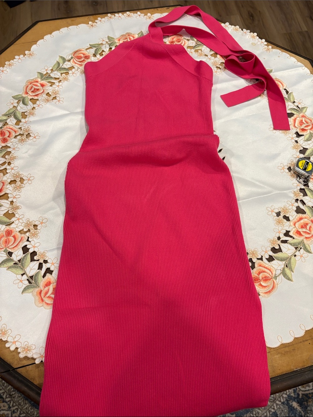 Wilfred Hot Pink Ribbed Halter Midi Dress